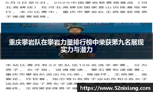 重庆攀岩队在攀岩力量排行榜中荣获第九名展现实力与潜力