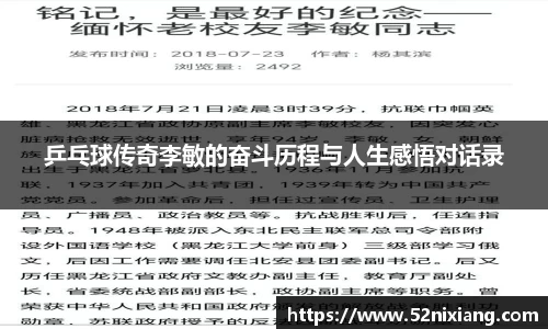 乒乓球传奇李敏的奋斗历程与人生感悟对话录